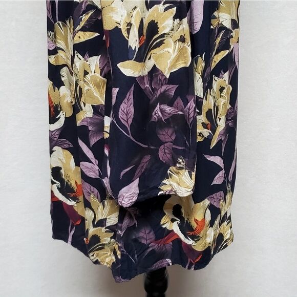 ANTHROPOLOGIE Entro Blue Purple Boho Floral Flare Sleeve Keyhole Swing Dress - Picture 7 of 13